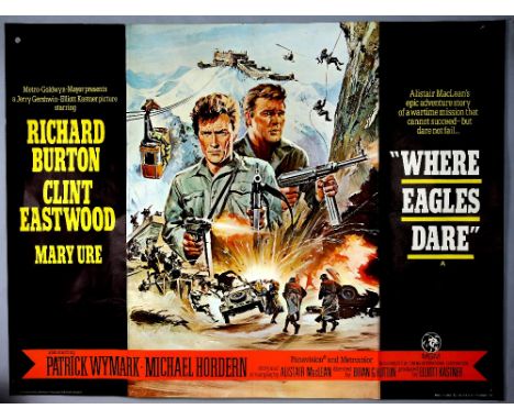 Where Eagles Dare (R-1969) British Quad film poster, War starring Clint Eastwood &amp; Richard Burton, MGM, folded, 30 x 40 i