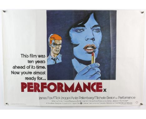 Performance (R-1979) British Quad film poster, rare design, starring Mick Jagger with artwork by Vic Fair, Warner Bros, folde