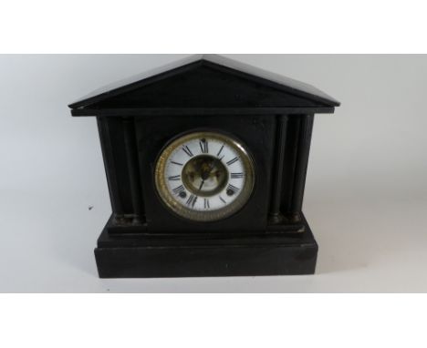 A French Slate Architectural Style Mantle Clock, Missing Side Panel, 35cm Wide
