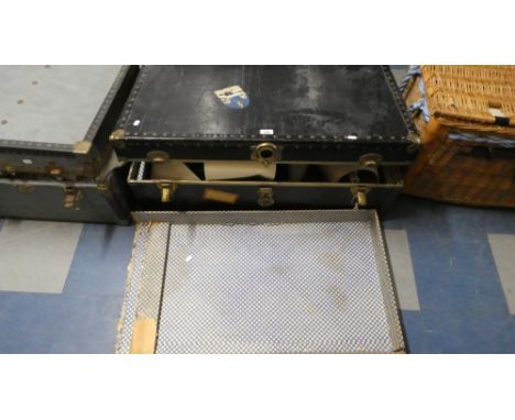 A Vintage Brass Mounted Travelling Trunk Containing Alabaster and Other Table Lamps, 90cm Long