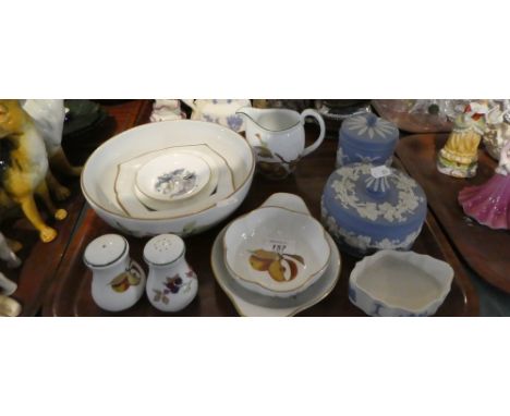 A Tray of Ceramics to Include Worcester Evesham and Wedgwood Jasperware