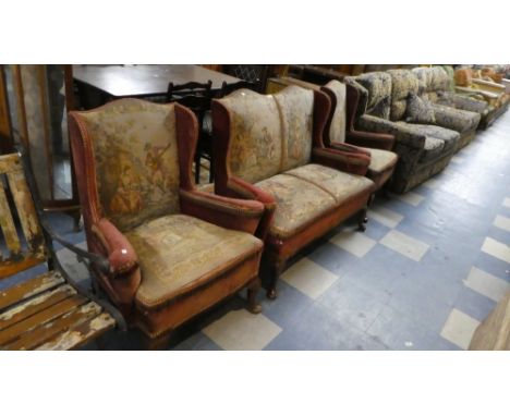 A Vintage Continental Three Piece Suite with Tapestry Upholstery 