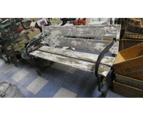 A Vintage Garden Bench with Wrought Iron Ends, 132cm Long