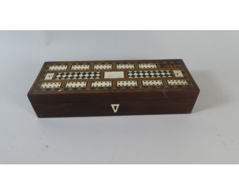 A Late 19th Century Mahogany Card Box with Inlaid Cribbage Board Lid, 29.5cm Long
