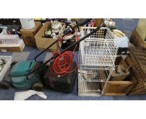 An Electric Rotary Mower, Wire Baskets, Fuel Can etc