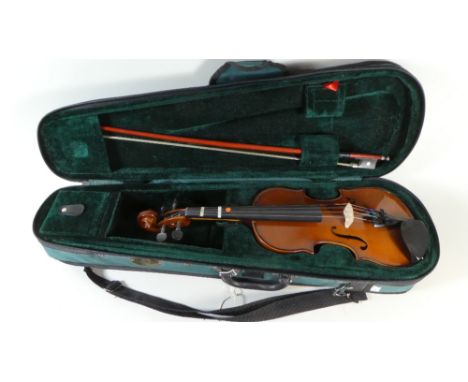 A Cased Child's Violin and Bow, Quarter Size