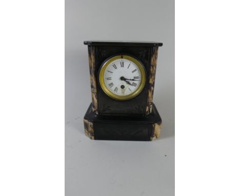 A French Slate and Marble Architectural Mantle Clock, Dial Requires Attention, 25cm High 