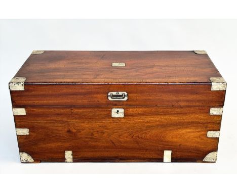 TRUNK, 19th century export camphorwood and brass bound with rising lid and carrying handles, 101cm x 49cm D x 46cm H.