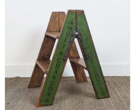 STEP LADDER, vintage style printed with champagne houses, 60cm H x 43cm W x 51cm D.