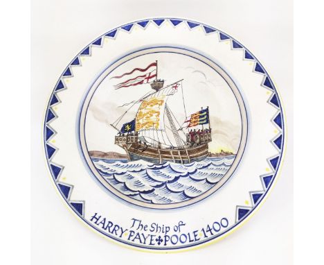 POOLE POTTERY CHARGER, 'The ship of Henry Paye, Poole 1400', ship drawn by Arthur Bradbury, painted by Gwen Haskins, 1954, 40