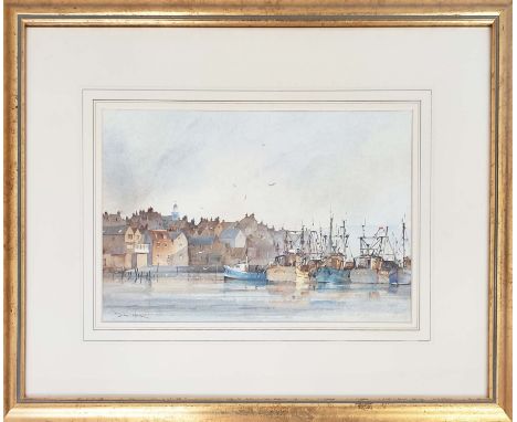 DAVID HOWELL (b.1939) 'Trawlers at Whitby', watercolour, 27cm x 40cm, framed, The Mall Galleries label verso.