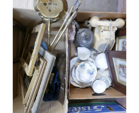 A Melba china tea set and other tea wares, metalwares, two framed ceramic plaques, coin bags, etc. **PLEASE NOTE THIS LOT IS 