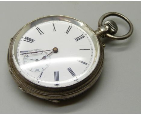 A silver cased pocket watch, the case hallmarked Birmingham 1884 