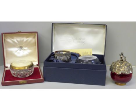 Royal Commemoratives; a limited edition, 74/150 ruby glass and silver plated scent bowl, a Queen Elizabeth II Silver Jubilee 