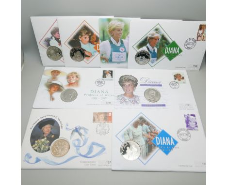 A collection of coin sets, mostly Princess Diana and other Royalty first day covers including a £5 coin 