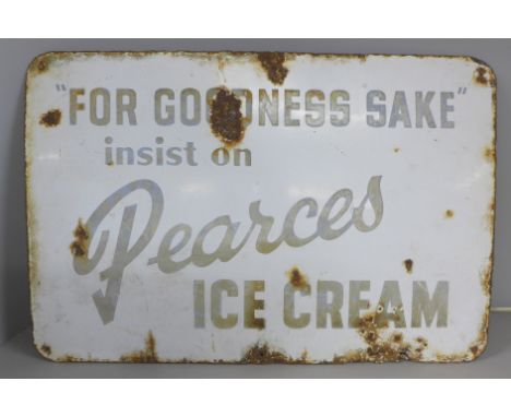 A Pearces Ice Cream enamel sign from a former Nottingham factory, 18" x 12" 