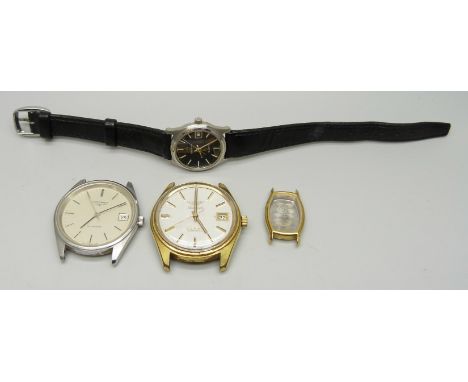 Two Longines automatic wristwatches, a watch case and a lady's Eterna quartz wristwatch 