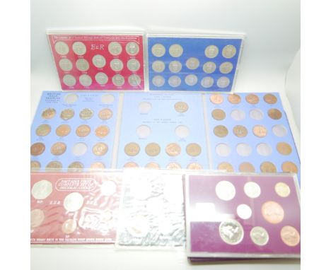 Coin sets 1970 proof set, 1937-1969 half pennies (1947 missing), 1965 set, first set of decimal coins and 1953-1966 full set 