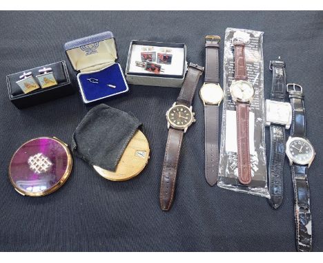 A SILVER 'MERRYTHOUGHT' STICK PINa few quartz wristwatches, vintage compacts, and cufflinks