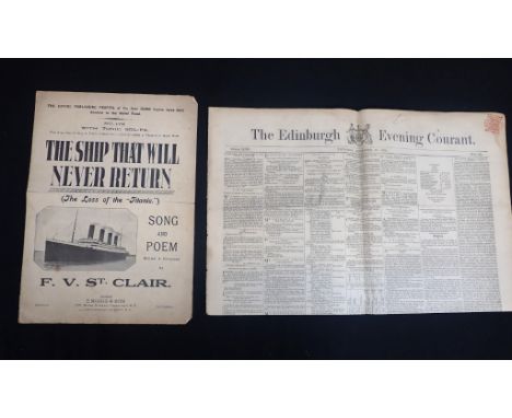 'TITANIC': SHEET MUSIC 'THE SHIP THAT WILL NEVER RETURN'(The loss of the 'Titanic'), with photo reproduction of the ship to c