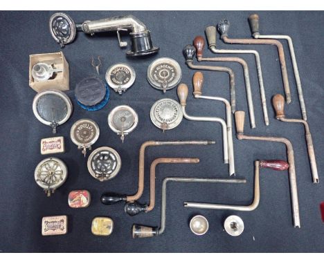 A COLLECTION OF GRAMOPHONE SOUNDBOXESwinding handles, a Columbia tone arm, a phonograph reproducer, and other related items