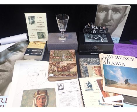 T.E. LAWRENCE ('LAWRENCE OF ARABIA'): AN ENGRAVED GOBLETby A.E. Holloway, 'No.3' (boxed), 17.5cm high, and other Lawrence mem