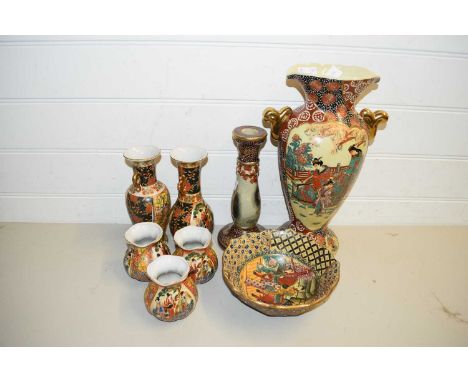 MIXED LOT OF MODERN CHINESE CERAMICS TO INCLUDE RANGE OF VASES, CANDLESTICK AND A DECORATED BOWL