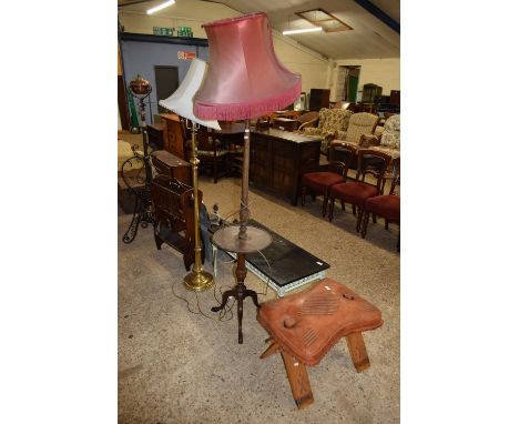 HARDWOOD STANDARD LAMP WITH PINK SHADE