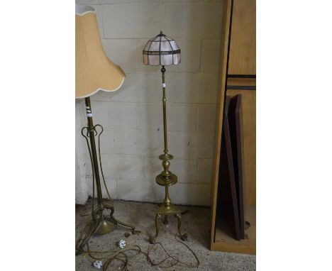 EARLY 20TH CENTURY BRASS STANDARD LAMP WITH TIFFANY TYPE SHADE 