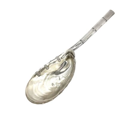 Mid/late 19th century Gorham silver serving spoon, circa 1863-1890, the bowl modelled as an oyster shell with silver gilt int