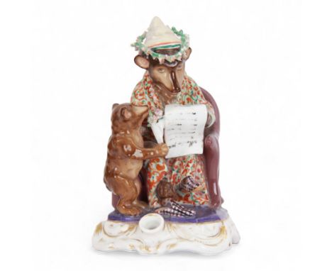 Mid 19th century French porcelain inkwell, possibly Jacob Petit, circa 1884, modelled as a anthropomorphic bear seated within