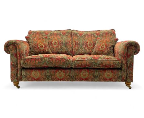 Duresta - 'Beaminster' grande two-seat sofa, traditional shape with rolled arms, upholstered in 'Althorp' russet and stone fl