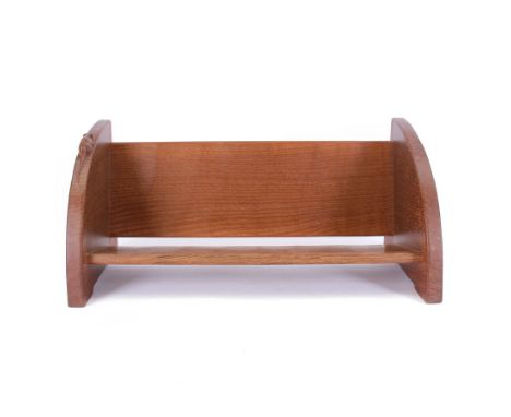 Mouseman - adzed oak book trough, curved end supports, carved with mouse signature, by the workshop of Robert Thompson, Kilbu