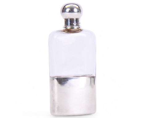 Victorian silver mounted hip flask, of typical form, the glass body with plain removable silver cup with gilt interior, and d