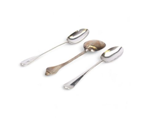 Two 18th century American silver Hanovarian pattern tablespoons with rat tail bowls, the first example marked for Joseph Edwa