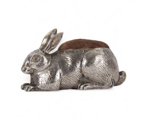 Edwardian silver novelty pin cushion, modelled as a hare, hallmarked Adie & Lovekin Ltd, Birmingham 1908, L6.5cmCondition Rep