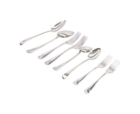 Georgian silver matched Old English pattern canteen for twelve place settings, comprising table spoons, table forks, dessert 