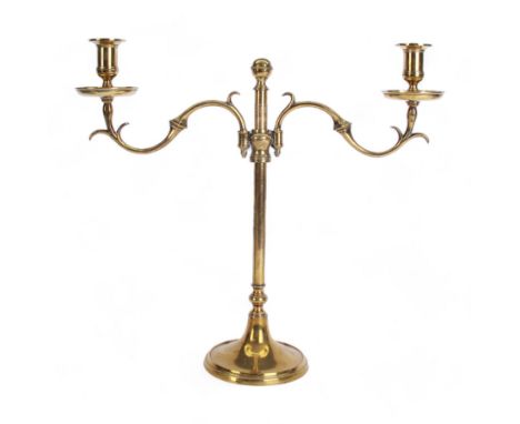 19th century brass adjustable candlestick, the spreading circular base leading to a basal knopped stem supporting adjustable 