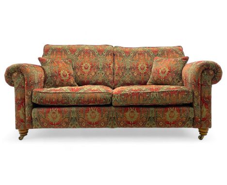 Duresta - 'Beaminster' grande two-seat sofa, traditional shape with rolled arms, upholstered in 'Althorp' russet and stone fl