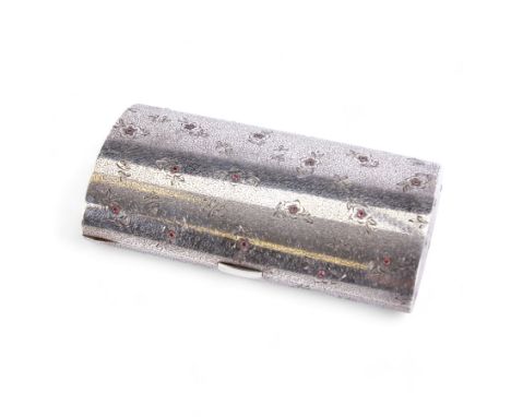 Mid 20th century Italian silver purse, of rounded rectangular form, the curved body engraved with flower heads encrusted with