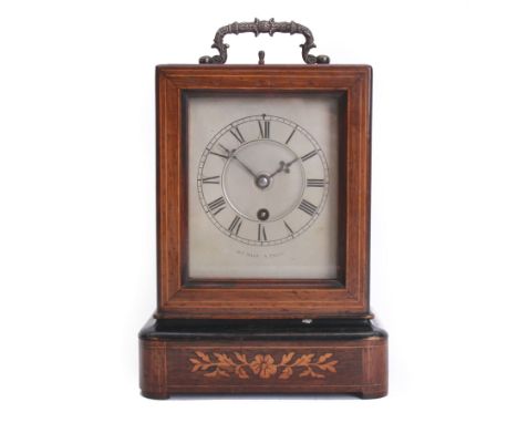 Henry Marc of Paris -  mid 19th century 8-day Pendule d'officier campaign clock in a rosewood veneered case with contrasting 