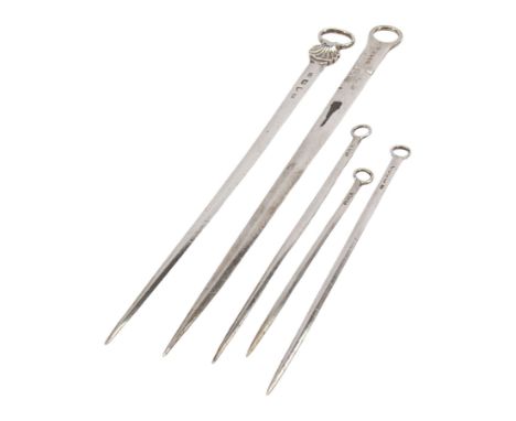Two George III silver meat skewers, the first example with shell mounted ring terminal, hallmarked Philip Roker III, London 1