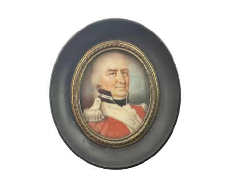 English School (18th century)Portrait miniature upon ivoryHead and shoulder portrait of gentleman wearing scarlet coat Within