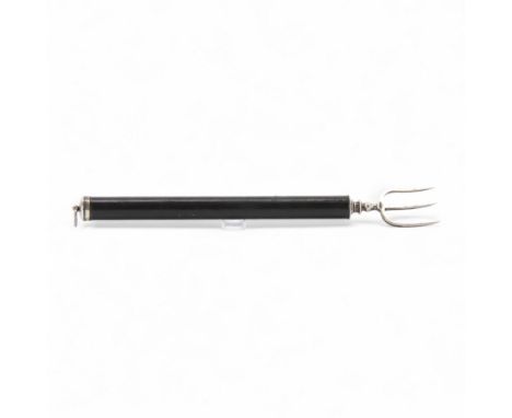 George III silver telescopic toasting fork, with three sections, ebonised handle and ring terminal, hallmarked London 1809, m