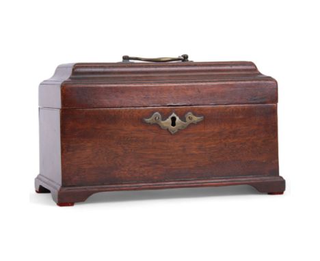 Georgian mahogany tea caddy, of rectangular form with brass shaped escutcheon and key, the hinged cover with canted sides and