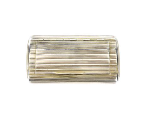 George III silver snuff box, of oblong form with reeded decoration and traces of gilding to the exterior, the hinged cover op