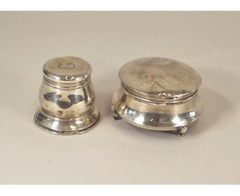 SILVER BOXES. A silver trinket box, diameter 9cm &amp; a shaped silver box with pull-off lid.