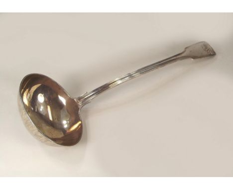 SOUP LADLE. A Victorian fiddle, thread &amp; shell pattern soup ladle. London 1877. Approx. 9oz.