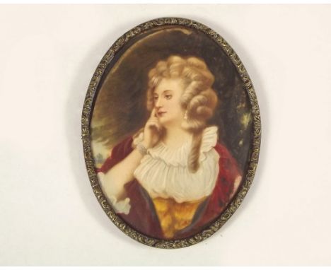 PORTRAIT MINIATURE. A hand painted portrait miniature in 19th century frame. 9 x 6.5cm.