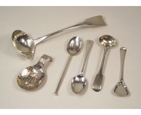 SAMUEL PEMBERTON ETC. A silver filigree caddy spoon by Samuel Pemberton (a.f.), an Irish silver pouring ladle, Dublin 1809 &a